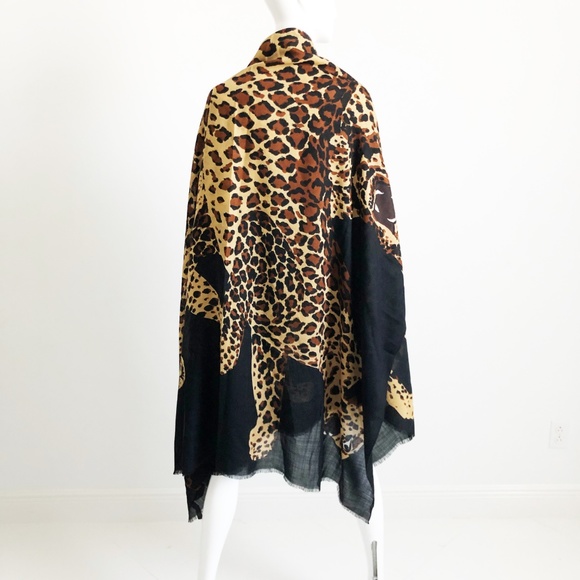 Yves Saint Laurent Shawl Massive Leopard Foulard Silk Wool 84in YSL Vintage Rare - Picture 4 of 8